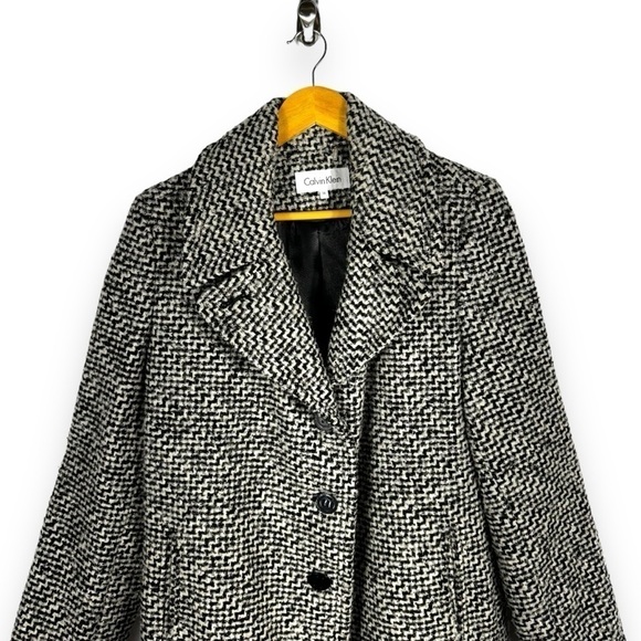 Calvin Klein Single Breasted Herringbone Wool Blend Walker Coat, Black/White, 14 - Picture 3 of 14